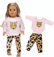 Poppen kleertjes - Roze kleding set met luipaard - Geschikt voor pop tot 43 CM