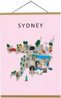 Kaart van Sydney | B2 poster | 50x70 cm | Roze | Maison Maps