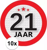 10x 21 Jaar leeftijd stickers rond 9 cm - 21 jaar verjaardag/jubileum versiering
