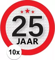 10x 25 Jaar leeftijd stickers rond 9 cm - 25 jaar verjaardag/jubileum versiering