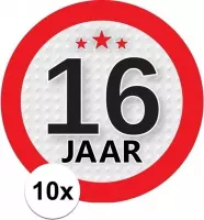 10x 16 Jaar leeftijd stickers rond 9 cm - 16 jaar verjaardag/jubileum versiering