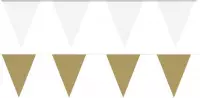 Witte/Gouden feest punt vlaggetjes pakket - 60 meter - slingers / vlaggenlijn