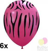Ballonnen met zebra print, pink/zwart, 6 stuks, 30 cm