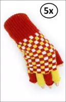 5x Vingerloze handschoen rood/wit/geel geblokt