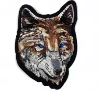 Bruin Grijze Wolf Strijk Embleem Patch 10 x 13,5 cm Blauwe Ogen