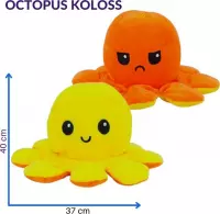 Octopus - KOLOSS disco - mood knuffel groot - 40cm x 37cm - neon pink / oranje+een kleine cadeaupus