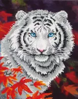 DDK7.006 Diamond Dotz® - Diamond painting volwassenen - Diamond painting met lijst - Dieren - Witte tijger in de herfst 45.72 x 35.50cm - Ronde steentjes - Volledig pakket