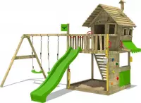 FATMOOSE Speeltoestel GroovyGarden - Speelhuis met glijbaan, zandbak en klimwand voor de stoerste buitenspelers