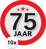 10x 75 Jaar leeftijd stickers rond 9 cm - 75 jaar verjaardag/jubileum versiering