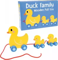 Verantwoord houten speelgoed voor baby en kind Duck train - Eendjes familie trein met touw trekdier
