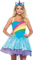 Wonderland - Eenhoorn Kostuum - Wonderland Rainbow Unicorn - Vrouw - blauw - Small / Medium - Carnavalskleding - Verkleedkleding