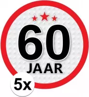 5x 60 Jaar leeftijd stickers rond 15 cm - 60 jaar verjaardag/jubileum versiering 5 stuks