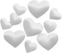 Satijnen harten, wit, afm 10+20 mm, 70 stuk/ 1 doos