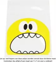 50x Transparante Uitdeelzakjes Monster Design Geel 7 x 7 cm met plakstrip - Cellofaan Plastic Traktatie Kado Zakjes - Snoepzakjes - Koekzakjes - Koekje - Cookie Bags Monster