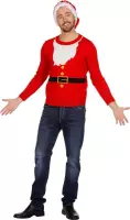 Wilbers - Foute Kersttruien - Kersttrui Rood Santa Met Baard Op Trui - rood - Small - Kerst - Verkleedkleding