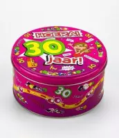 Verjaardag - Snoeptrommel - 30 jaar Vrouw - Gevuld met verse dropmix - In cadeauverpakking met gekleurd lint