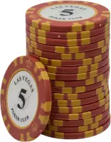 Las Vegas poker club clay chips 5 rood (25 stuks)