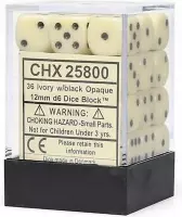 Chessex Opaque Ivory/black D6 12mm Dobbelsteen Set (36 stuks)