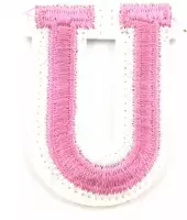 Alfabet Strijk Letter Embleem Patches Roze Wit Letter U / 3.5 cm / 4.5 cm