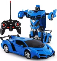 Huntex RC Transformerende Auto/Robot - 2 in 1 - Afstand Bestuurbare Auto - Gratis Batterijen - Blauw - Lamborghini - Neonlicht - Radiografische - Speelgoed Auto