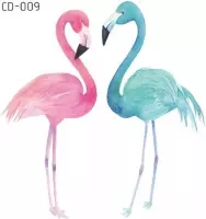 Temporary tattoo | tijdelijke tattoo | fake tattoo | roze flamingo en blauwgroene flamingo | 70 x 80 mm
