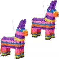 Relaxdays 2x pinata ezel - ophangen - voor kinderen - zelf vullen - verjaardag – regenboog