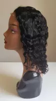 Braziliaanse remy  pruik 14 inch - real human hair -  natuurlijk zwart diepe golf haren - echt haren -  4x4 lace closure wig