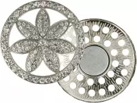 Magnetische broche bloem 45mm Zilver kleurig, vest sluiting, needle minder