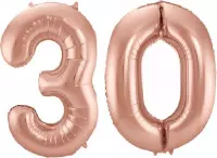 Folie ballon cijfer 30 jaar – 80 cm hoog – Rose goud - met gratis rietje – Feestversiering – Verjaardag – Bruiloft