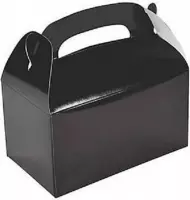 Traktatie doos zwart - 6 stuks - grote traktatiedoos - onderzijde 15,5 cm x 9 cm - totale hoogte 18 cm - vulhoogte ca 13 cm - uitdeeldoos - doos met handvat - papieren uitdeeldoos