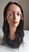 Braziliaanse Remy pruik 28 inch 70 cm - real human hair - donkerbruine steil haren - echt haren - 13x1 lace front wig