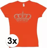3x Koningsdag T-shirt dames oranje maat M