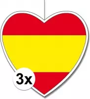 3x Hangdecoratie harten Spanje 28 cm - Spaanse vlag EK/WK landen versiering
