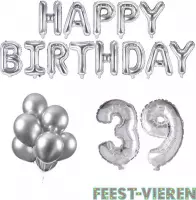 39 jaar Verjaardag Versiering Ballon Pakket Zilver