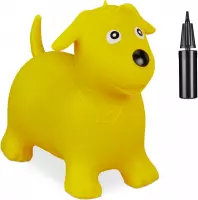 Relaxdays Skippy dier hond - skippyhond - springdier - skippybal - tot 80 kg - luchtpompje - geel