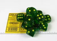 Chessex Borealis Maple Green/yellow D6 16mm Dobbelsteen Set (12 stuks)