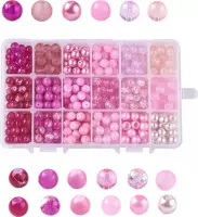 Kralen | Kralen set voor sieraden maken | 18 soorten | Roze | 8-9 mm | Glaskralen | Kit voor Sieraden Maken | DIY | Volwassenen | Kinderen | Kralenset | Cadeau | MAIA Creative