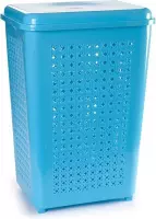 Grote wasmand/opberg mand met deksel 50 liter in het lichtblauw - Kunststof - 41 x 31 x 61 cm - Wasmanden