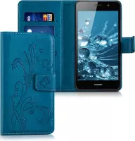 kwmobile telefoonhoesje voor Huawei Y6 (2015) - Hoesje met pasjeshouder in donkerblauw - Stengels en Vlinder design