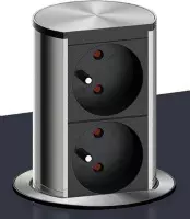 Bachmann Elevator dubbele contactdoos/stopcontact. Aluminium. Belgische aarding.