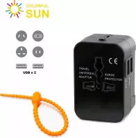 Colorful Sun® Universele Wereldstekker - Reisstekker type C - USA naar EU - CN naar EU - 1 Stuk - Gratis kabel-organizer - Kinderbeveiliging - Wit - Reis adapter - Wereldadapter -