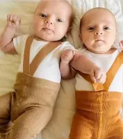 Little koekies Baby maillot/legging met bretels — 6-12 maanden / Ginger - Kraamcadeau - voor 1700 besteld, dezelfde dag verstuurd