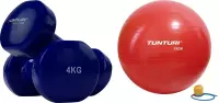Tunturi - Fitness Set - Vinyl Dumbbell 2 x 4 kg  - Gymball Rood 75 cm