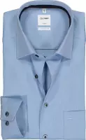 OLYMP Luxor comfort fit overhemd - rookblauw structuur (contrast) - Strijkvrij - Boordmaat: 40
