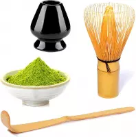 matcha thee set - 4 Delig - starterspakket - matcha - matcha thee - matcha poeder - premium matcha 30 gram - matcha bamboe klopper - matcha houder zwart - matcha bamboe lepel - sta