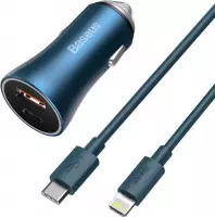 2 in 1 Pro Autolader Inc. Kabel Geschikt voor Apple iPhone - 40W - Snellader - Car Fast/Quick Charger - Blauw
