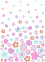 ESTAhome fotobehang vintage bloemen turquoise, roze en paars - 158709 - 186 cm x 2,79 m