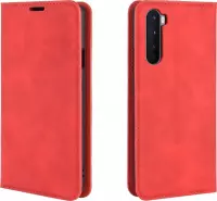 OnePlus Nord Hoesje - Mobigear - Retro Slim Serie - Kunstlederen Bookcase - Rood - Hoesje Geschikt Voor OnePlus Nord