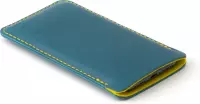 JACCET leren Galaxy Z Fold 3 hoesje - Turquoise volnerf leer met geel wolvilt - 100% Handmade