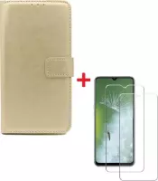 Oppo A91 hoesje book case goud met tempered glas screen Protector